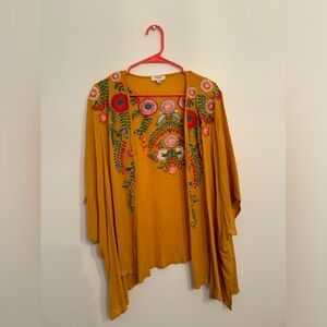 Umgee Mustard Floral Embroidered Kimono
